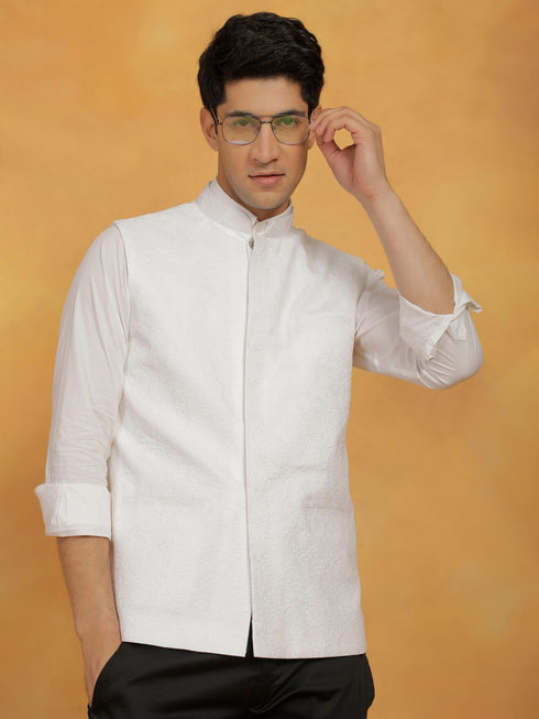 Vastramay Men's White - Nehru Jacket